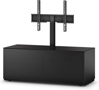 Sort TV-møbel med fladskærmsbeslag, to lukkede rum og sort metalfod