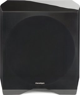 Cassa acustica Paradigm Defiance S10 nero, cabinet cubico, griglia frontale in tessuto, parte superiore laccata, vista frontale