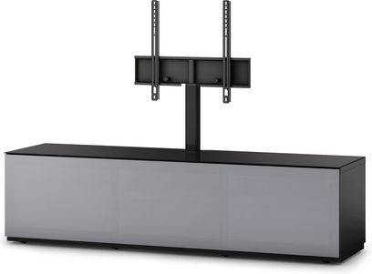 Televízny nábytok Sonorous Studio STA161T-BLK-GRY čierny a sivý, čelný pohľad, s držiakom na obrazovku a uzavretými úložnými priestormi