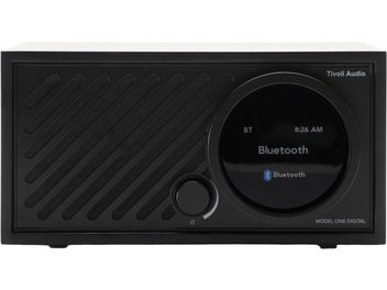 Ραδιόφωνο Tivoli Model One Digital σε μαύρο, ξύλινο περίβλημα, όψη από μπροστά, κυκλική οθόνη Bluetooth, ροδέλα και ραβδωτή γρίλια