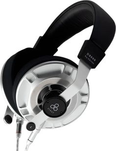 Offener Hi-Fi-Kopfhörer Final D8000 Pro Edition Silber, silberfarbene runde Wandler, schwarzer Bügel und Ohrpolster