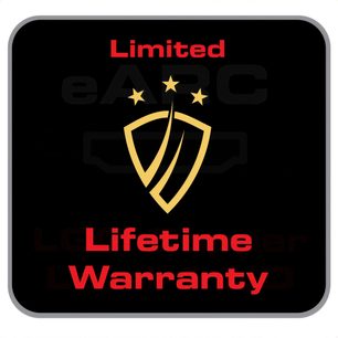 Svart og rød logo "Limited Lifetime Warranty" med gyllen skjold med 3 stjerner på svart bakgrunn