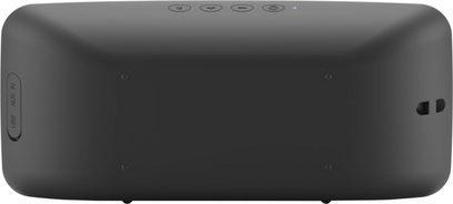 Bluetooth-højttaler Audio Pro P5 sort, set forfra, afrundet rektangulær form, mat sort overflade, 4 knapper på toppen