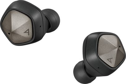 Bezdrátová sluchátka Astell&Kern AK UW100 MKII v černé barvě, pohled zepředu a z profilu, matný zrnitý povrch
