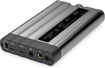 DAC portatile iFi Audio xDSD Gryphon argento, chassis scanalato con schermo e prese audio sul frontale