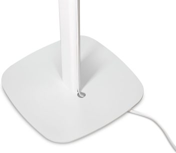 White semi-circular speaker stand with a flat base and a vertical cylindrical center support