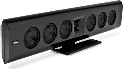 Sort kompakt Klipsch Gallery G-28 højttaler med 5 runde højttalerenheder på forsiden, set forfra