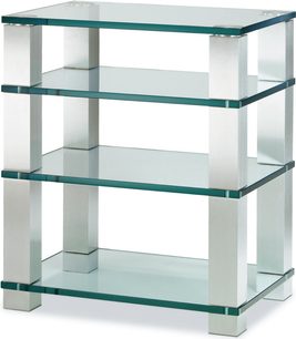Spectral High-End HE684 Hi-Fi-møbel, 4 hylder i gennemsigtigt glas, stel i sølvgråt metal, rent og moderne design