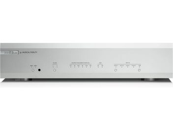 Audio prevodník DAC Musical Fidelity M3x DAC strieborný s obdĺžnikovým čelným panelom, kruhovými tlačidlami a LED indikátormi