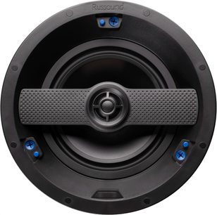 Russound IC-820 loftsindbygget højttaler, rund, perforeret metalgitter, 2 højttalere, sort plastik
