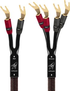 Cavo per altoparlanti o diffusori Audioquest Rocket 33 SBW 2x2,5m con connettori a forcella dorati, guaine nere e rosse