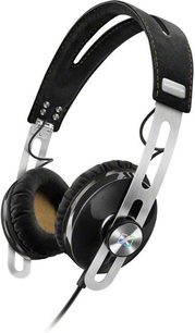 Åbent hi-fi hovedsæt Sennheiser MOMENTUM On Ear G sort M2, sort hovedbøjle og ørekåber, brune ørepuder og indvendige ørekåber, set fra venstre profil