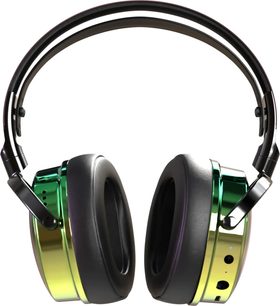 Trådløse Bluetooth hifi-hovedtelefoner Audeze Maxwell Xbox Wasabi, set forfra, sorte ørepuder, metalbøjle, grønne ørekopper