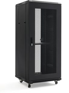 Norstone Pro Rack 27U svart IT-skap med perforert frontdør, håndtak med lås, solide sidepaneler, hjul