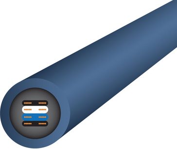 1 meter Wireworld Oasis 8 XLR-lydkabel, blå kappe, 6-bens cirkulær stik, perspektivisk visning
