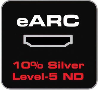 White eARC logo on a rectangular black background, red text "10% Silver Level-5 ND" below