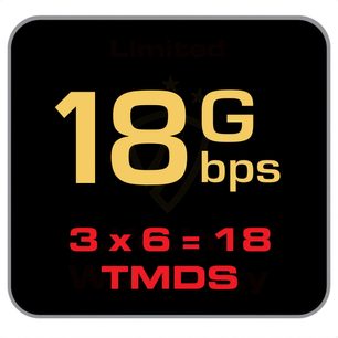 Cable HDMI Audioquest Root Beer 18Gbps 30m, texto amarillo sobre fondo negro "18G bps 3 x 6 = 18 TMDS"