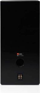 JBL S4700 sort søjlehøjttaler, set forfra, vertikal rektangulær form, central rund højttaler, kontroller i bunden