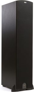 Enceinte colonne Klipsch R-28F noir, vue de face, forme rectangulaire verticale, caisson noir mat, grille noire