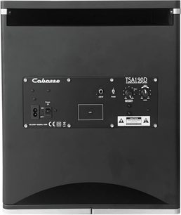 Cabasse Santorin 25 M3 sort baskabin, frontvisning, kontrolpanel med knapper, display og tilslutningsporte