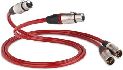 Rød analog XLR-lydkabel "QED Reference XLR 40 1m" med forsølvede XLR-han- og hun-stik i enderne