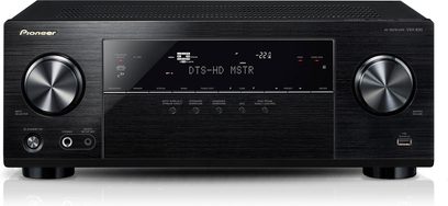Pioneer VSX-830-K sort home cinema-forstærker, aluminiumsfront, LCD-display, volumen- og kildeknapper