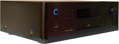 Rotel RCX-1500 sort, integreret audiosystem, frontvisning, sort front med blå skærm, knapper og stik