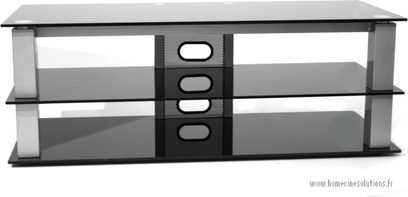 Ateca AT 107 AP TV-møbel i sort glas og metal, moderne, 3 niveauer, 120-150 cm bredt