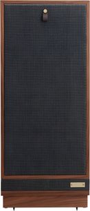 Cassa da pavimento Fyne Audio Classic VIII noce, cornice in noce, griglia in tessuto nero testurizzato con linguetta in pelle, vista frontale