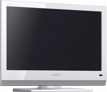 Sony KDL-22BX200W TV, 22" fladskærms LCD-TV, hvid ramme, sort skærm, set forfra