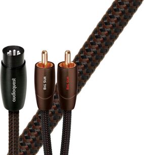 Analog DIN-lydkabel med forgyldte RCA-stik, sort og brun flettet kappe, sort 5-benet DIN-stik