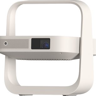 XGIMI Elfin Flip beamer, zijaanzicht, rechthoekige structuur, afgeronde rand, zichtbare lens, geperforeerd rooster