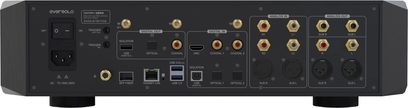 Netzwerk-Audio-Player EverSolo DMP-A10, Rückansicht, mehrere Anschlüsse, USB-Ports, analoge und digitale Audio-Ein- und Ausgänge