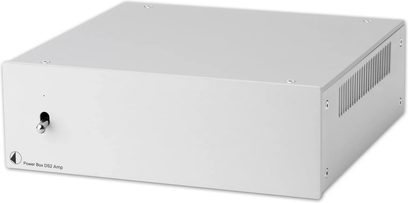 Pro-Ject Power Box DS2 Amp sursă de alimentare externă argintie vedere față trei sferturi cu întrerupător pe panou frontal