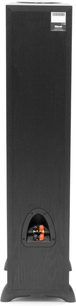 Klipsch Synergy F-10 black floor-standing speaker, front view, with two round speakers and a central tweeter