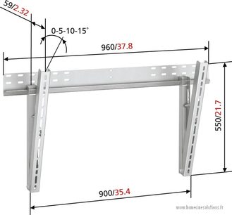 Teknisk diagram med dimensioner for en vippebar Vogel's VFW 165 vægbeslag i metal til 37-65" skærme