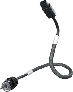 Inakustik Reference AC-1204 AIR 2m netledning, sort flettet kabel, Schuko- og IEC-stik, hvid baggrund