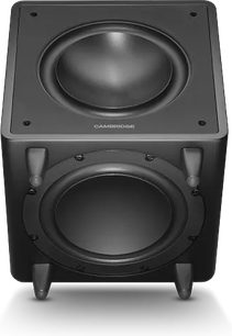 Subwoofer Cambridge Audio MSX Sub 300 černý, pohled shora s reproduktory na vrchní straně a na přední straně
