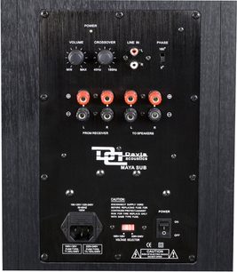 Subwoofer Davis Acoustics Maya Sub černý, zadní strana, konektory a ovládací prvky, detailní pohled