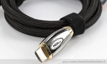 5 m sort Neutrino HDMI-optimal kabel, guldbelagt stik, flettet kappe, nærbillede af en ende