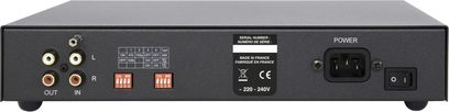 Atoll Elektronik PH100 sølvfarvet phono-forforstærker, bagside, nærbillede, stik og kontakter