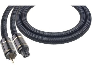 Cable за захранване Clarus Aqua с висока мощност 2m с плетена черна и синя обвивка и цилиндрични черни конектори