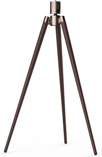 Valerion WTS-01 Walnut Tripod Projector Stand, dark brown walnut three-legged tapered tripod with silver metallic cylindrical head, front view