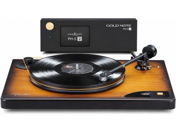 Gramofon Fender v jantarni in črni izvedbi, s ploščo in predojačevalnikom Gold Note PH-5 2