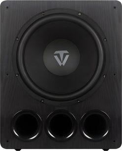 Sort Tonewinner SW-D6000 subwoofer med rund frontmonteret højttaler og tre justerede basrefleksporte nederst