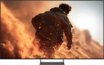 Televisor Sony BRAVIA 7 II K55XR7 de pantalla plana negro, vista frontal con imagen de acción en tonos naranjas y de fuego