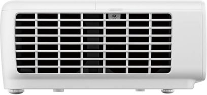 Benq W1090 hvid videoprojektor, front, rektangulært sort ventilationsgitter, logo nederst til højre