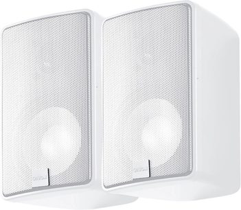 Par de altavoces hi‑fi compactos Canton Plus XL.3 en blanco mate con frontal enrejado visto de frente