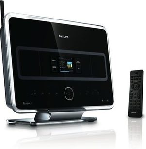 Philips WAS7500 sort/hvid mini-Hi-Fi-anlæg, minimalistisk design, touchskærm, rektangulære højttalere