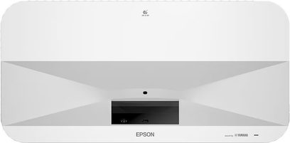 Epson EH-LS800W hvid videoprojektor, set forfra, centreret linse, højttalerriste på begge sider